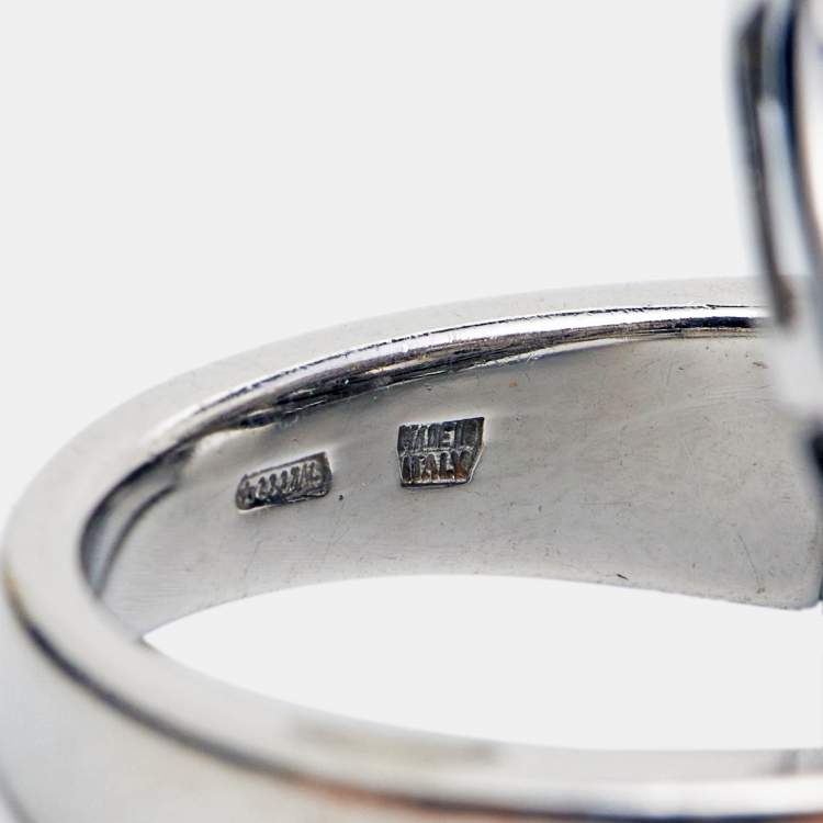 Pre Owned Bvlgari Astrale Cerchi Shield 18K White Gold Ring Size 53