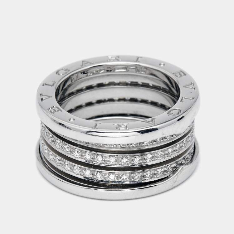Pre Owned Bvlgari B.Zero1 Diamond 18k White Gold Band Ring Size 57