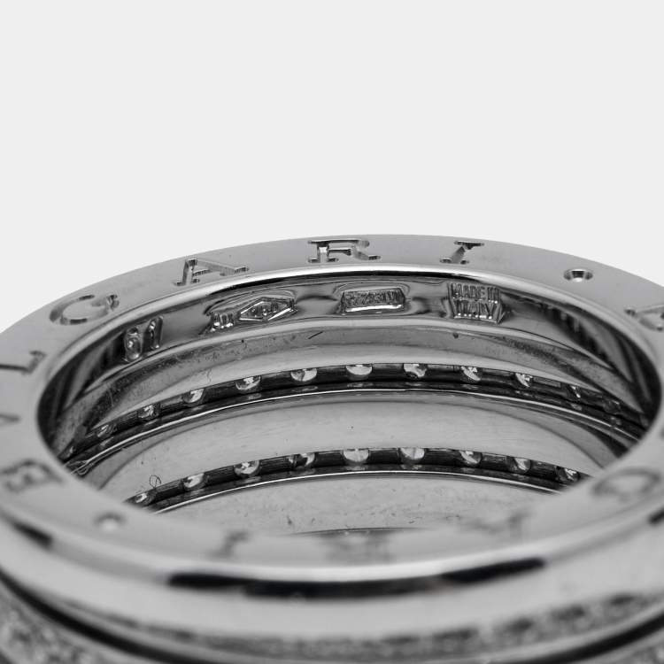 Pre Owned Bvlgari B.Zero1 Diamond 18k White Gold Band Ring Size 57