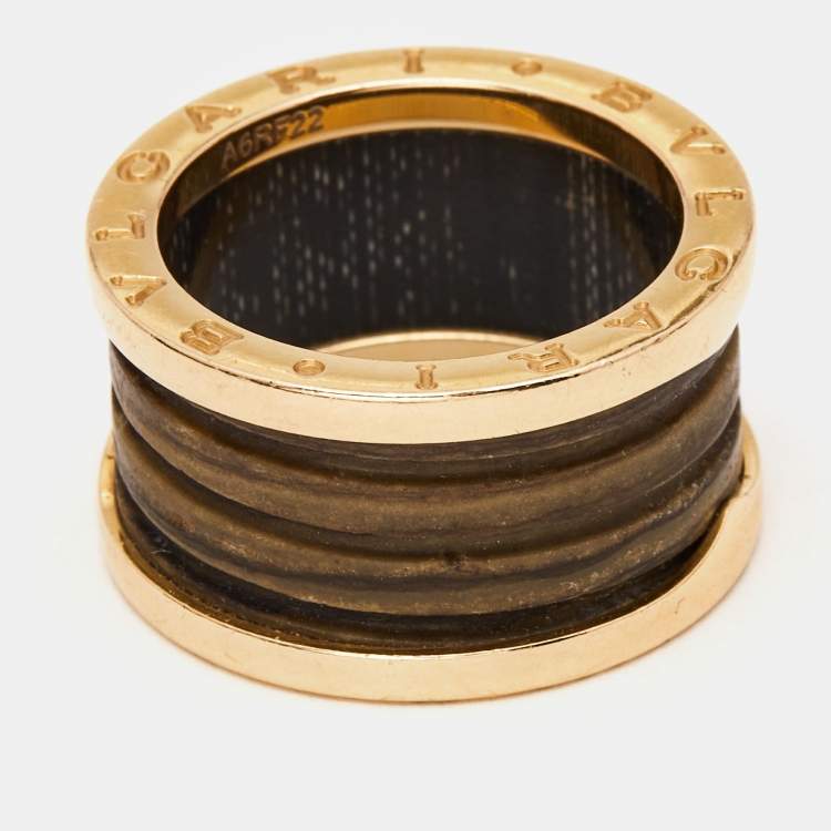 Pre Owned Bvlgari B.Zero1 Brown Marble 18K Rose Gold Band Ring Size 54