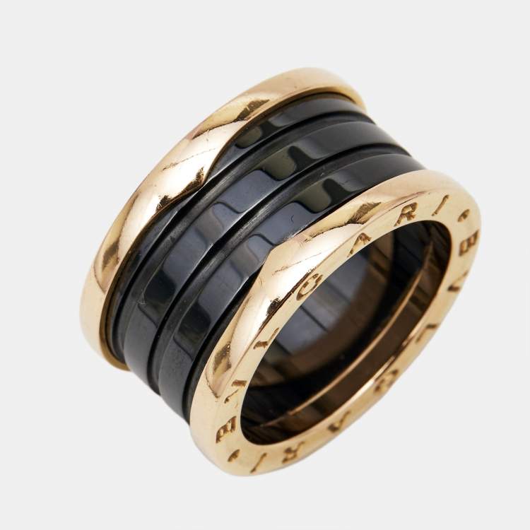 Pre Owned Bvlgari B.Zero1 4-Band Ceramic 18k Rose Gold Ring Size 54