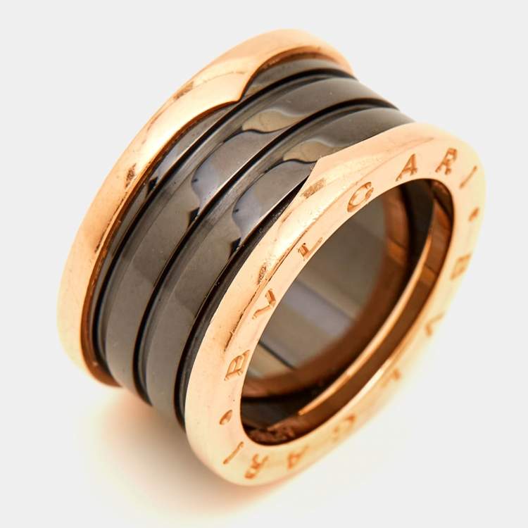 Pre Owned Bvlgari B.Zero1 4-Band Ceramic 18k Rose Gold Ring Size 55
