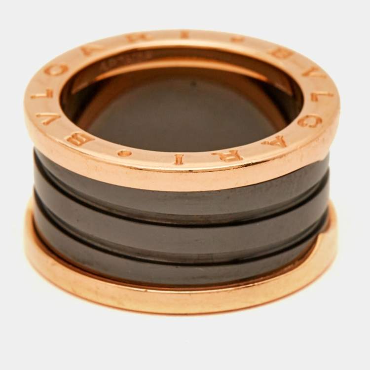 Pre Owned Bvlgari B.Zero1 4-Band Ceramic 18k Rose Gold Ring Size 55