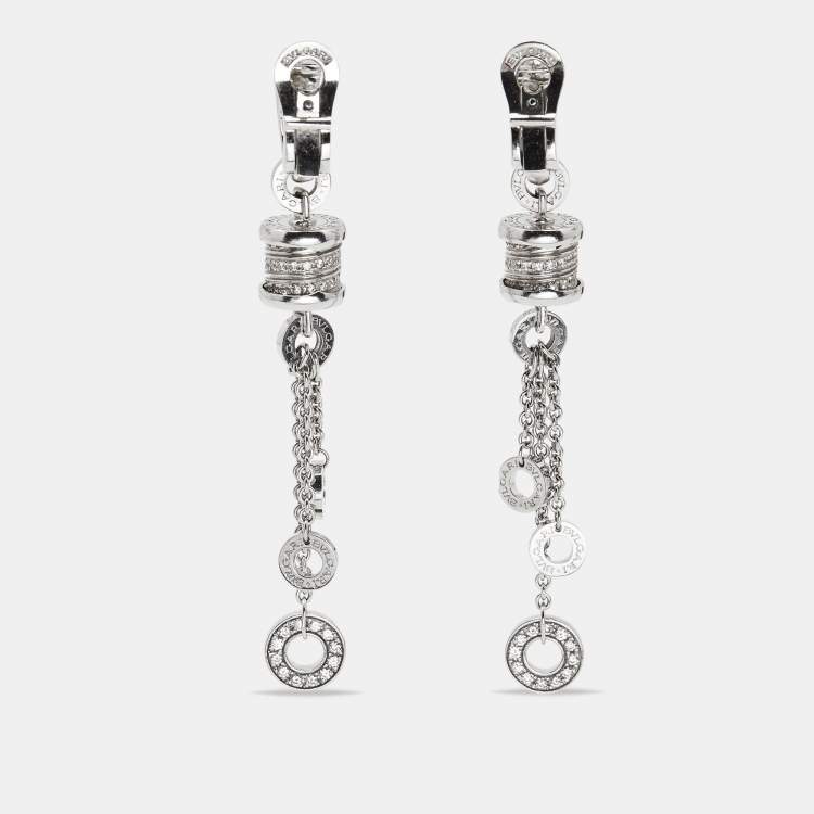 Pre Owned Bvlgari B.Zero1 Diamonds 18k White Gold Drop Earrings