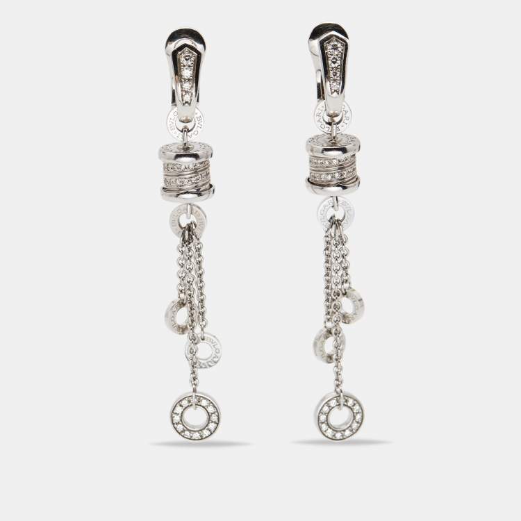 Pre Owned Bvlgari B.Zero1 Diamonds 18k White Gold Drop Earrings