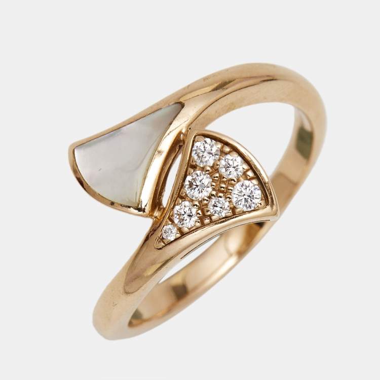 Pre Owned Bvlgari Divas' Dream Mother of Pearl Diamond 18k Rose Gold Ring Size 51