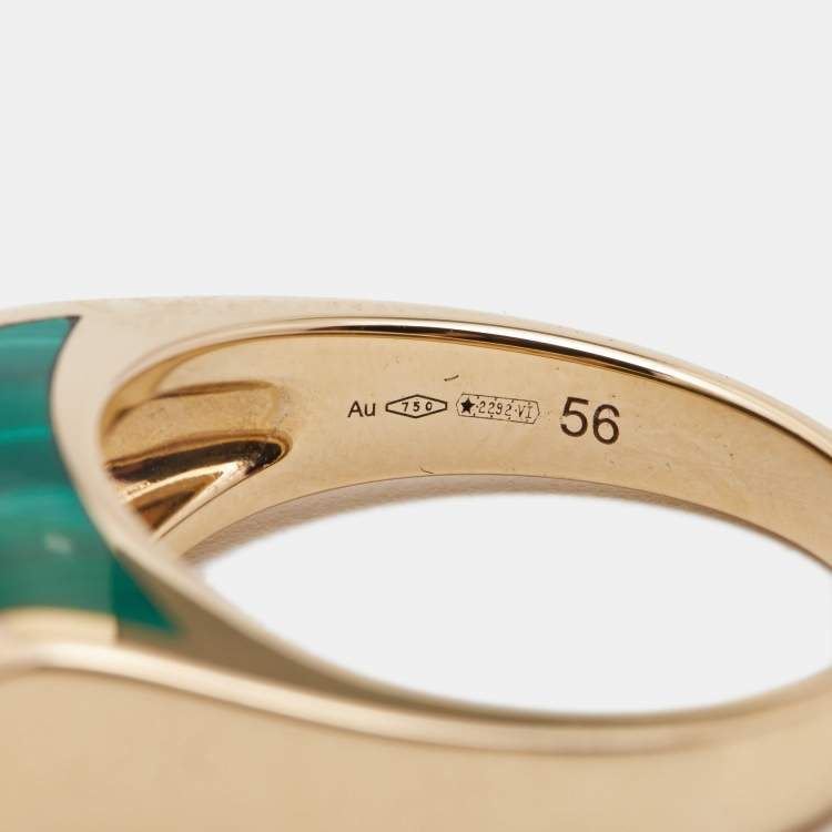 Pre Owned Bvlgari Tronchetto Malachite 18k Rose Gold Ring Size 56