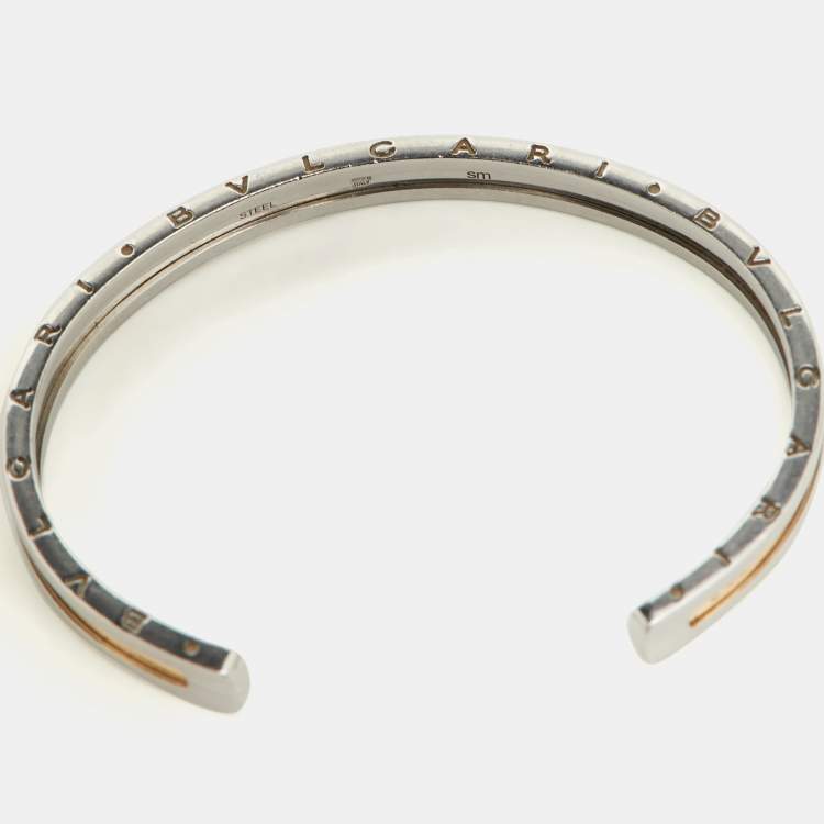 Pre Owned Bvlgari B.Zero1 Steel & 18K Yellow Gold Open Cuff Bracelet 
