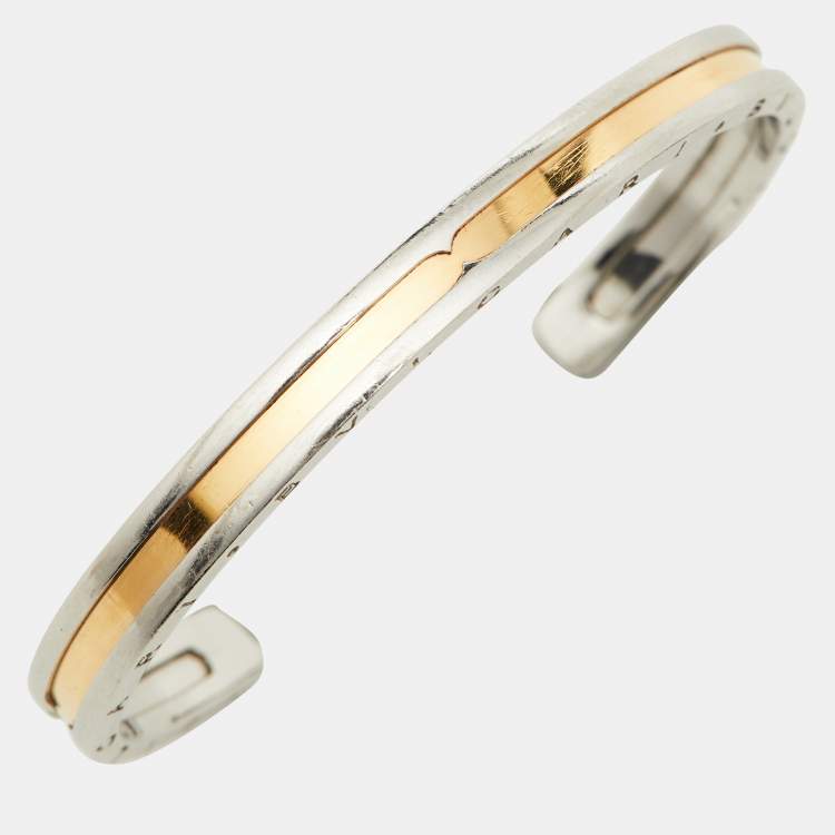 Pre Owned Bvlgari B.Zero1 Steel & 18K Yellow Gold Open Cuff Bracelet 