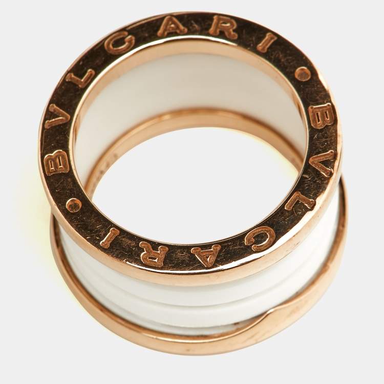 Pre Owned Bvlgari B.Zero1 White Ceramic 18k Rose Gold Band Ring Size 50