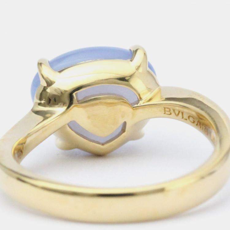 Pre Owned Bvlgari Mediterranean Eden 18K Yellow Gold Chalcedony Ring EU 52