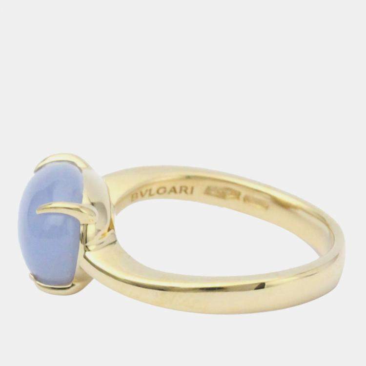 Pre Owned Bvlgari Mediterranean Eden 18K Yellow Gold Chalcedony Ring EU 52