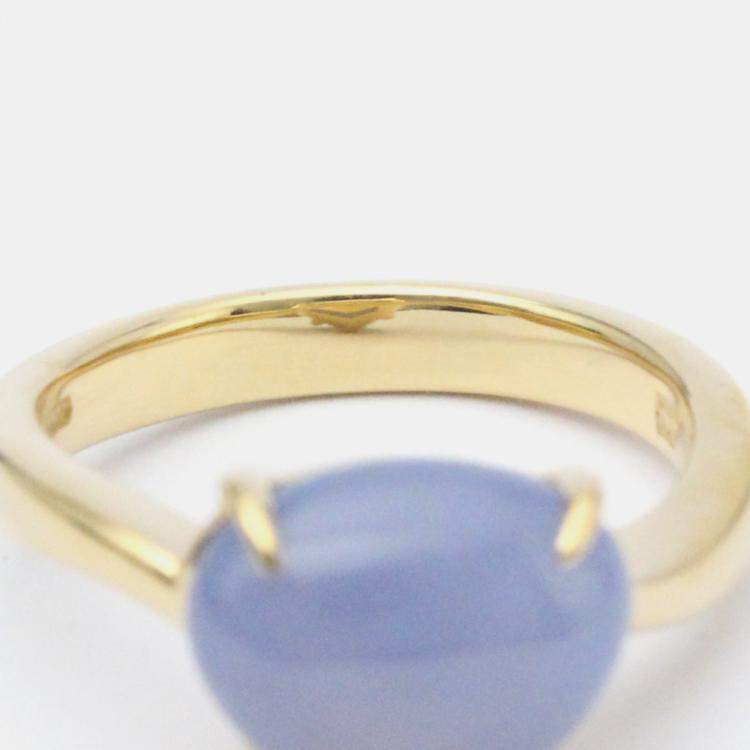 Pre Owned Bvlgari Mediterranean Eden 18K Yellow Gold Chalcedony Ring EU 52