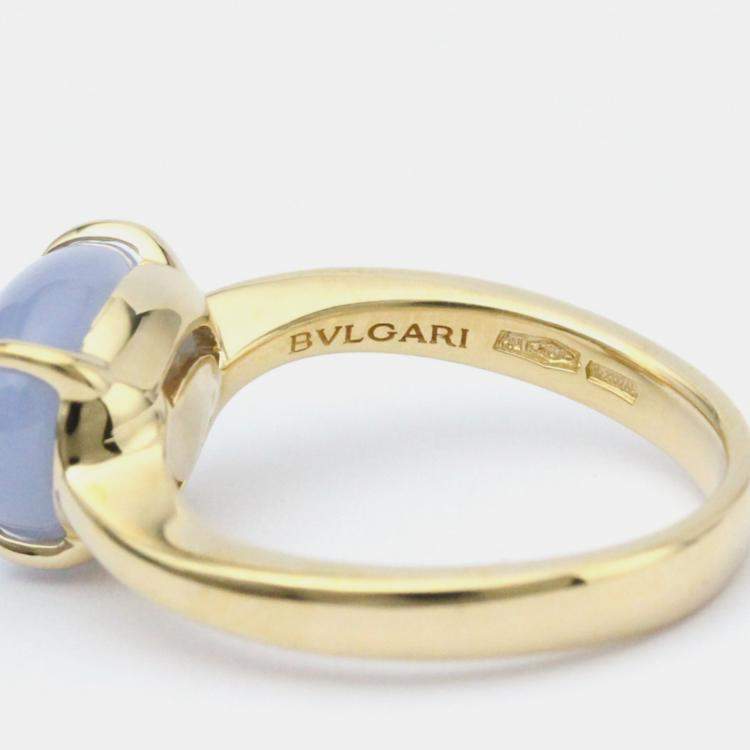 Pre Owned Bvlgari Mediterranean Eden 18K Yellow Gold Chalcedony Ring EU 52