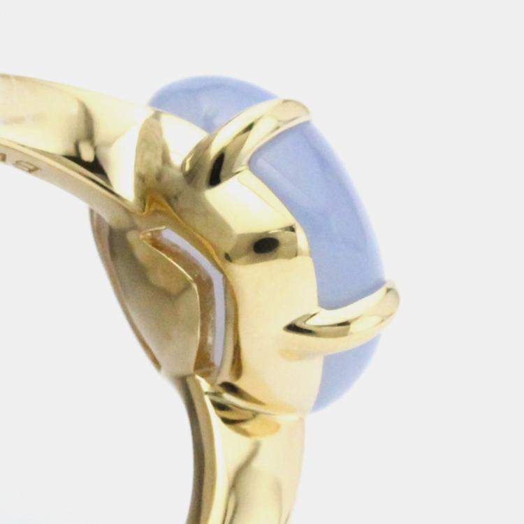 Pre Owned Bvlgari Mediterranean Eden 18K Yellow Gold Chalcedony Ring EU 52