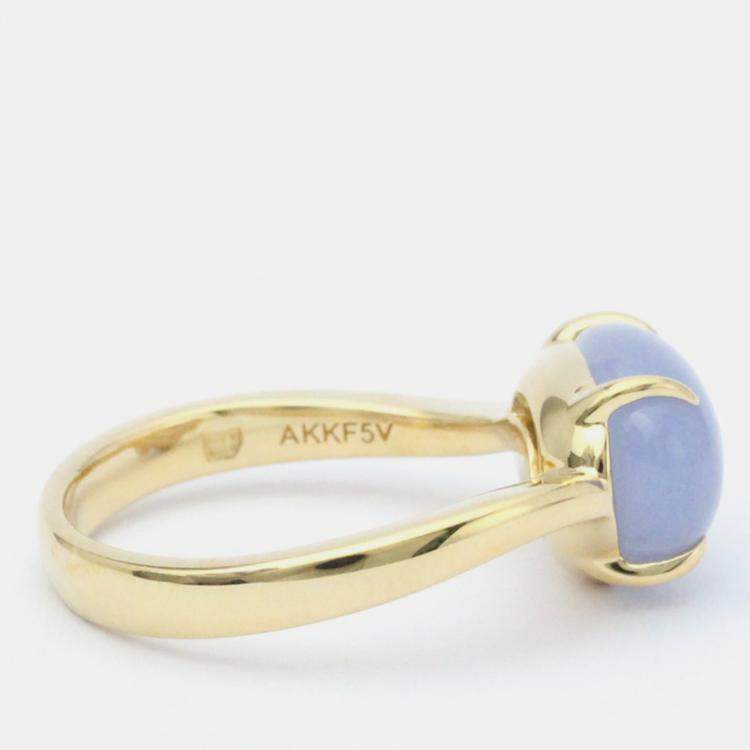 Pre Owned Bvlgari Mediterranean Eden 18K Yellow Gold Chalcedony Ring EU 52