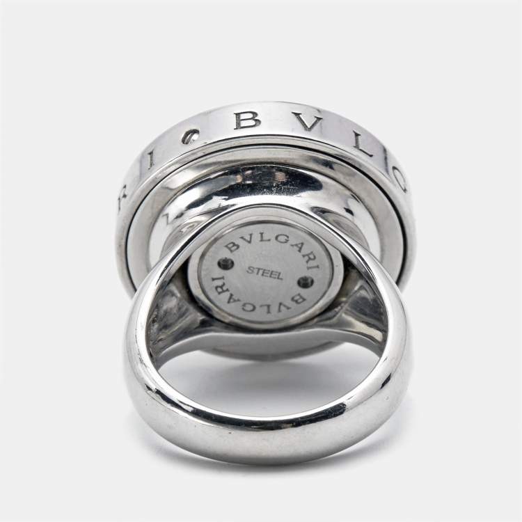 Pre Owned Bvlgari Optical Illusion White Gold and Black Onyx Ring Size 55