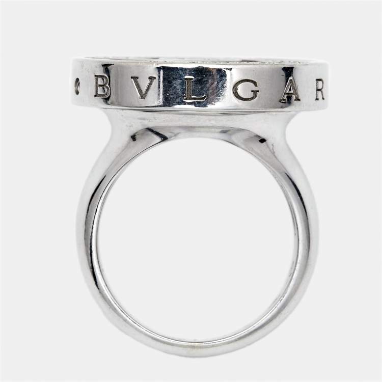 Pre Owned Bvlgari Optical Illusion White Gold and Black Onyx Ring Size 55