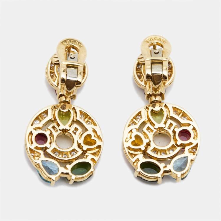 Pre Owned Bvlgari Cerchi Multi Gemstones 18k Yellow Gold Earrings