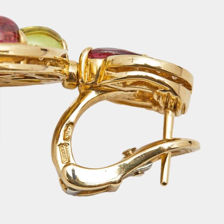 Pre Owned Bvlgari Cerchi Multi Gemstones 18k Yellow Gold Earrings