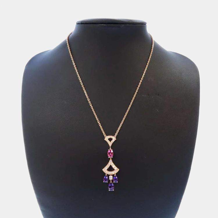 Pre Owned Bvlgari Divas' Dream 18K Rose Gold Diamond Multi Stone Necklace