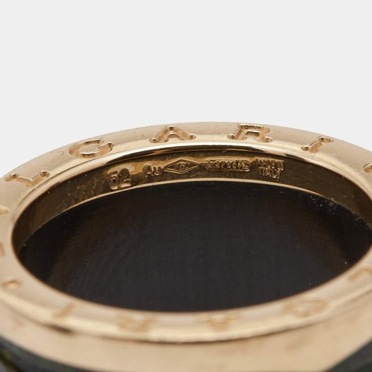 Pre Owned Bvlgari B.Zero1 4-Band Green Marble 18k Rose Gold Ring Size 52