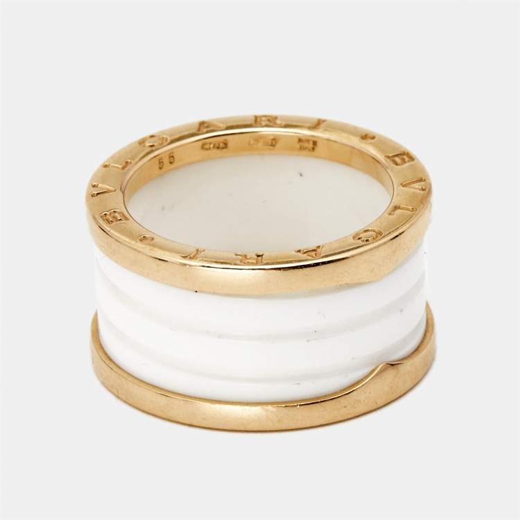 Pre Owned Bvlgari B.Zero1 White Ceramic 18k Rose Gold Band Ring Size 55