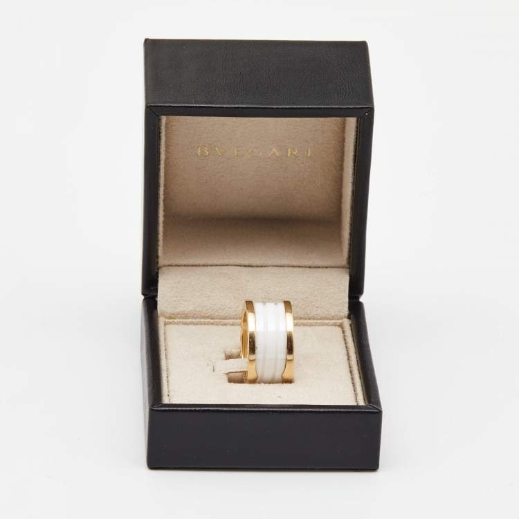 Pre Owned Bvlgari B.Zero1 White Ceramic 18k Rose Gold Band Ring Size 55