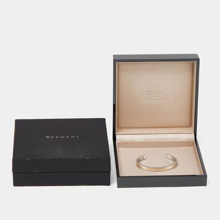 Pre Owned Bvlgari B.Zero1 18k Yellow Gold Stainless Steel Open Cuff Bracelet S