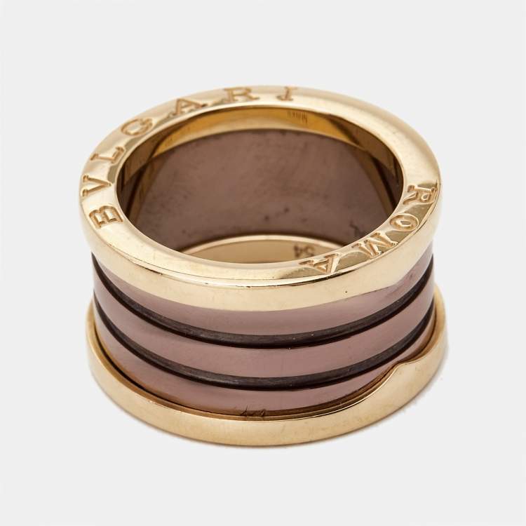 Pre Owned Bvlgari B.Zero1 4-Band Bronze Ceramic 18k Rose Gold Ring Size 54