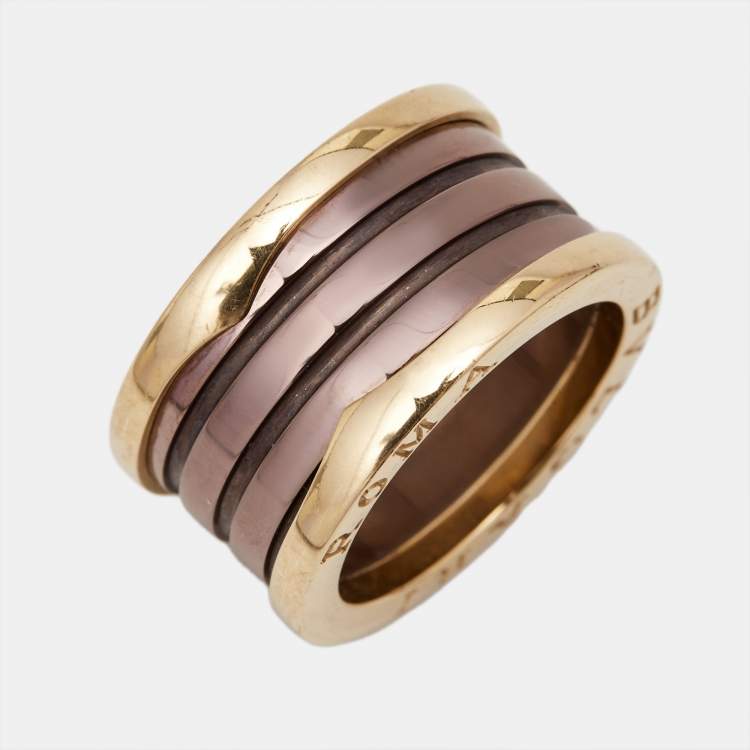 Pre Owned Bvlgari B.Zero1 4-Band Bronze Ceramic 18k Rose Gold Ring Size 54