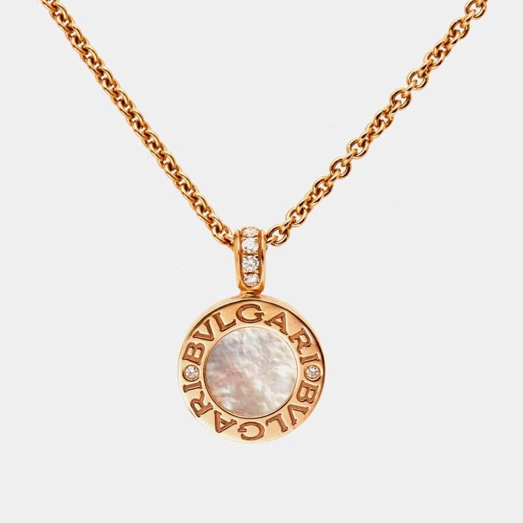 Pre Owned Bvlgari Bvlgari Onyx Mother of Pearl Diamond 18k Rose Gold Necklace