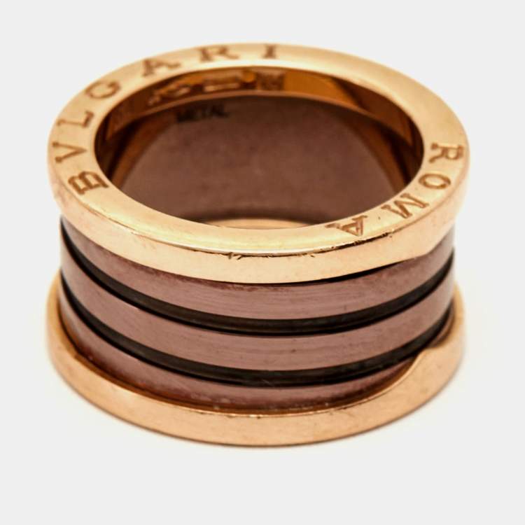 Pre Owned Bvlgari B.Zero1 Roma Ceramic 18k Rose Gold Ring Size 54
