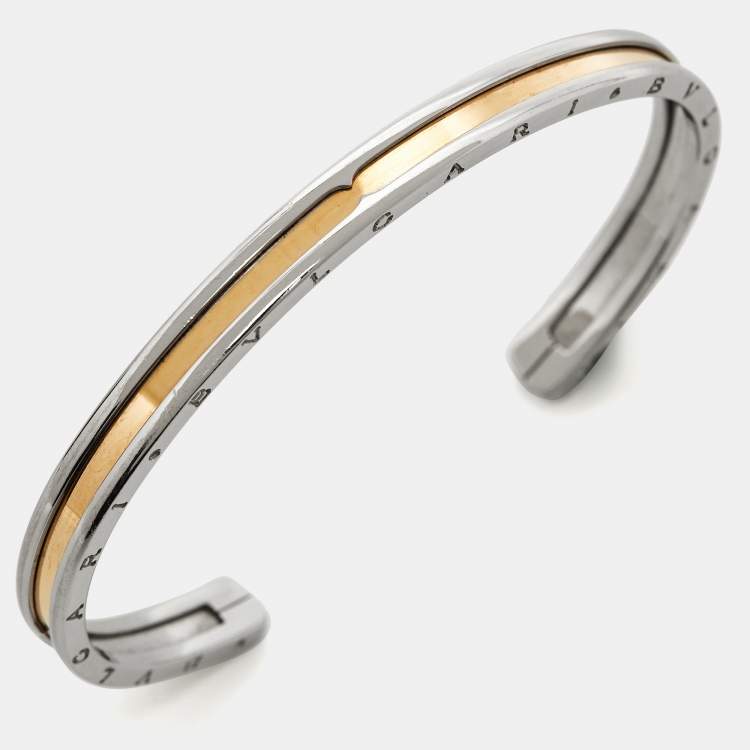 Pre Owned Bvlgari B.Zero1 18k Rose Gold Stainless Steel Open Cuff Bracelet M/L