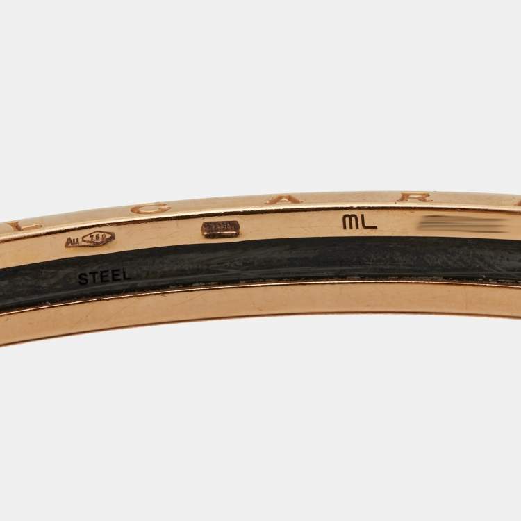 Pre Owned Bvlgari B.Zero1 18k Rose Gold Stainless Steel Open Cuff Bracelet M/L
