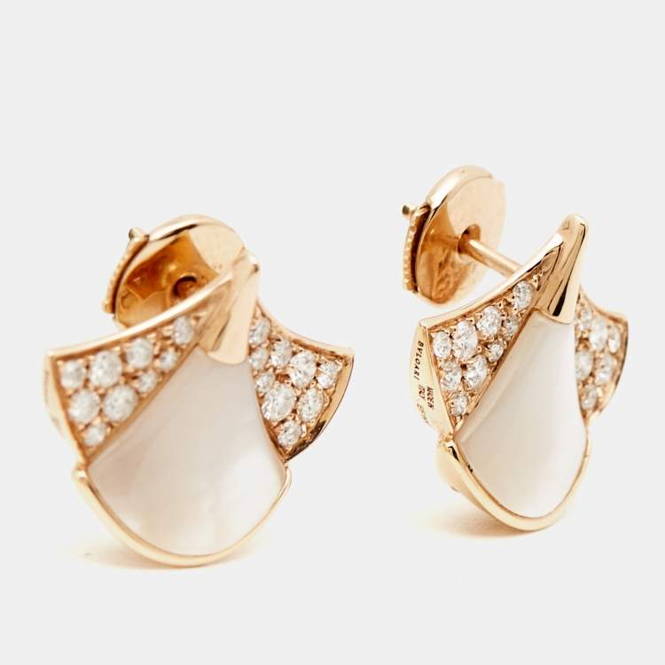Pre Owned Bvlgari Divas' Dream Mother of Pearl Diamond 18K Rose Gold Earrings