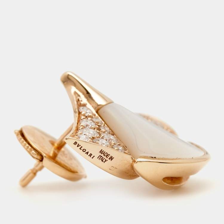 Pre Owned Bvlgari Divas' Dream Mother of Pearl Diamond 18K Rose Gold Earrings