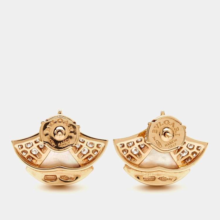 Pre Owned Bvlgari Divas' Dream Mother of Pearl Diamond 18K Rose Gold Earrings