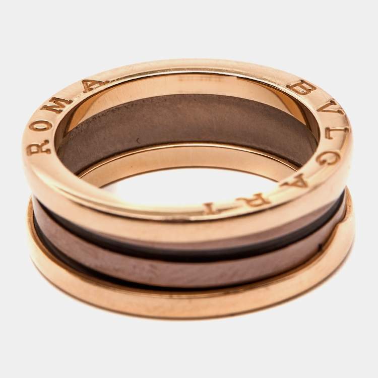 Pre Owned Bvlgari Roma B.Zero1 2-Band Ceramic 18k Rose Gold Ring Size 60