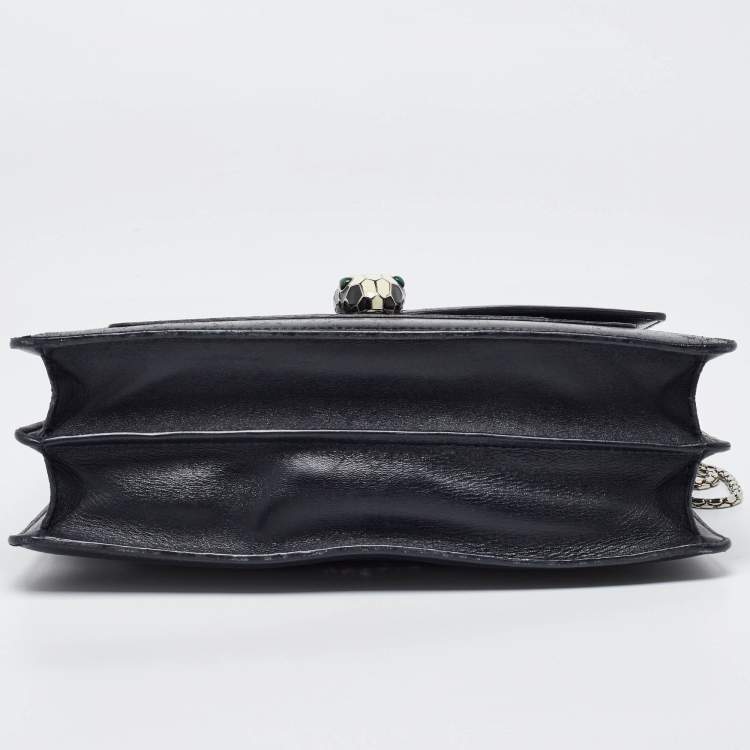 Pre Owned Bvlgari Black Leather and Patent Leather Medium Serpenti Forever Flap Shoulder Bag