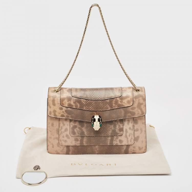 Pre Owned Bvlgari Beige Lizard Medium Serpenti Forever Shoulder Bag