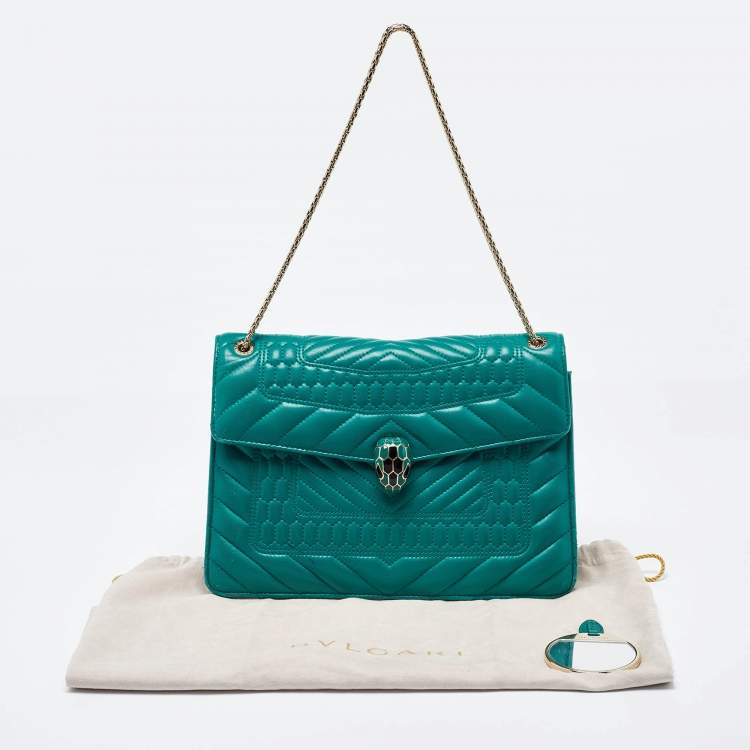 Pre Owned Bvlgari Green Quilted Scaglie Leather Medium Serpenti Forever Shoulder Bag