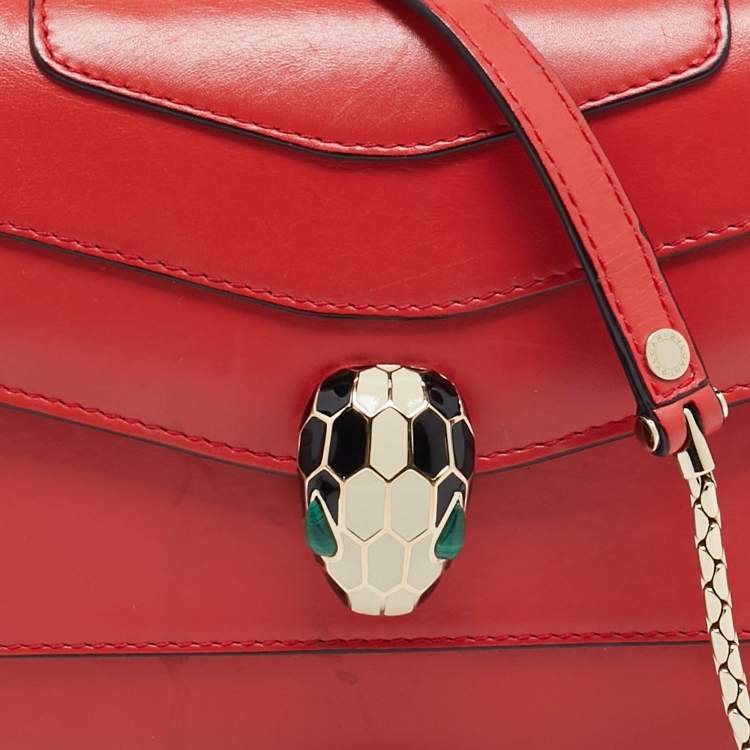 Pre Owned Bvlgari Red Leather Serpenti Forever East West Shoulder Bag