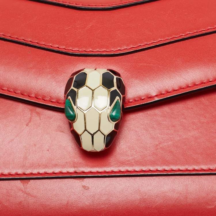 Pre Owned Bvlgari Red Leather Serpenti Forever East West Shoulder Bag