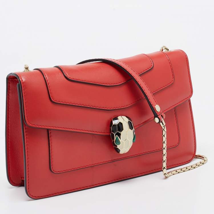 Pre Owned Bvlgari Red Leather Serpenti Forever East West Shoulder Bag