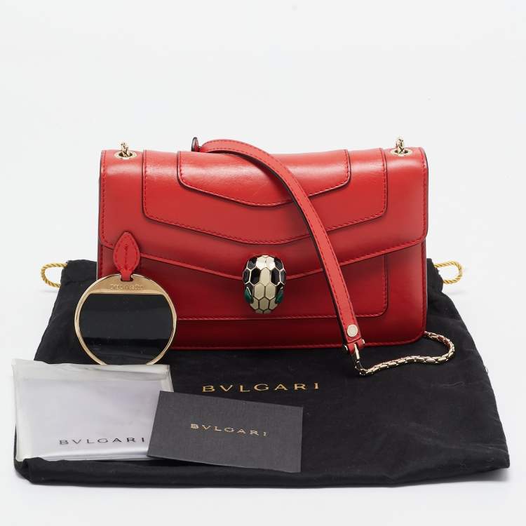 Pre Owned Bvlgari Red Leather Serpenti Forever East West Shoulder Bag