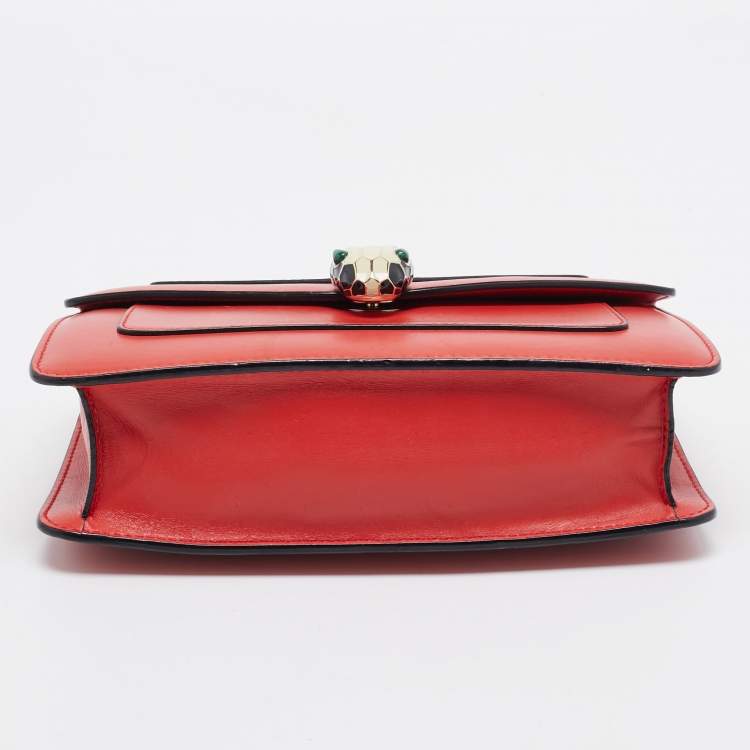 Pre Owned Bvlgari Red Leather Serpenti Forever East West Shoulder Bag