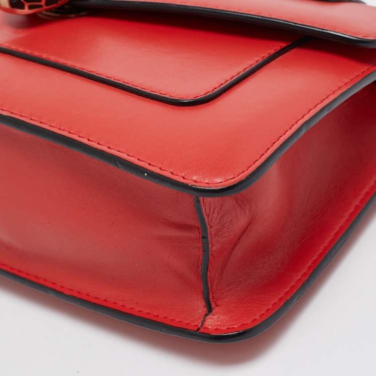 Pre Owned Bvlgari Red Leather Serpenti Forever East West Shoulder Bag