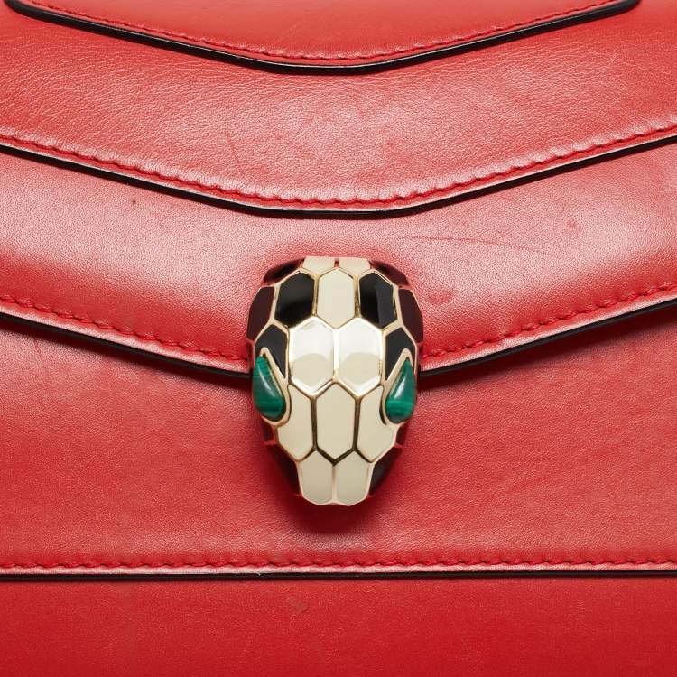 Pre Owned Bvlgari Red Leather Serpenti Forever East West Shoulder Bag