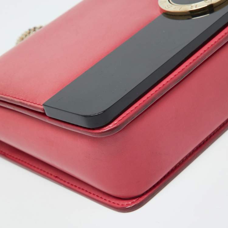 Pre Owned Bvlgari Pink/Black Leather and Perspex Flap Cover Shoulder Bag